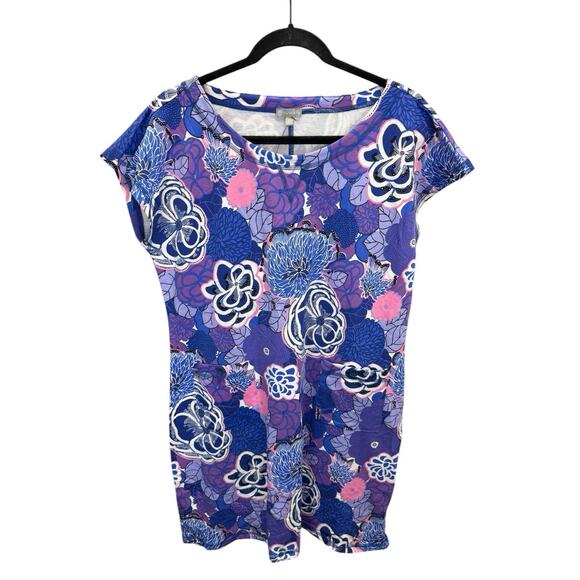 NWT T by Talbots Cotton Blend Terry Dress Blue Floral Print L Petite Spring - Picture 3 of 11